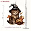 Surface Acrylic Flat Pendant With Cat Witch Hat And Pumpkin Design For Halloween
