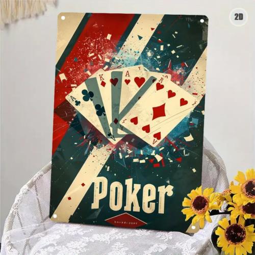 

Vintage Poker Aluminum Sign Durable UV Protected Metal Wall Art for HoAluminum 20x30cm（7.8x11.8inch）