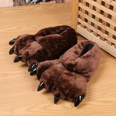 Funny Bear Paw Slippers Men's Winter Furry House Shoes Unisex Plush Flip Flops Male Indoor Fur Slides Man Animal Slippers