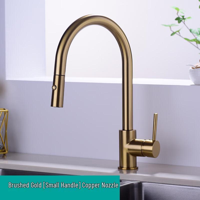 Xuanyong Brushed Gold Pull-Out Kitchen Faucet with Sprayer