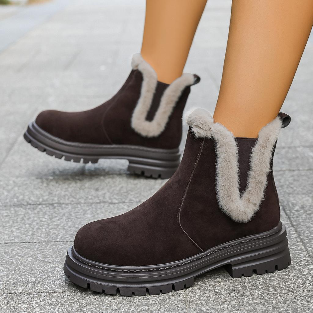 Fashion Furry Snow Boots Female Padded Thickened Cotton Shoes for Women 2025 Winter New Thick Bottom Slip on Plush Heeled Ankle Botas