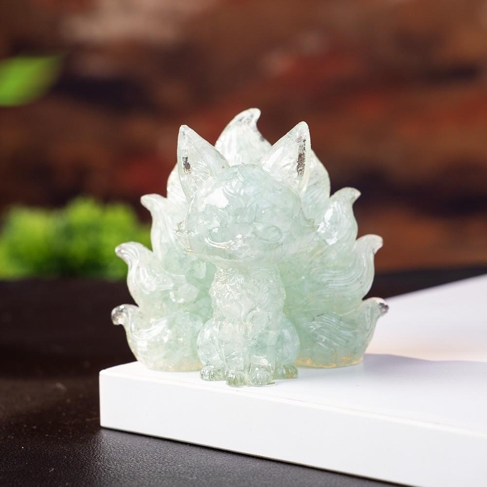 Feng Jiuwei Fox Resin Art Animal Figurine With Crystal Accent For Living Room