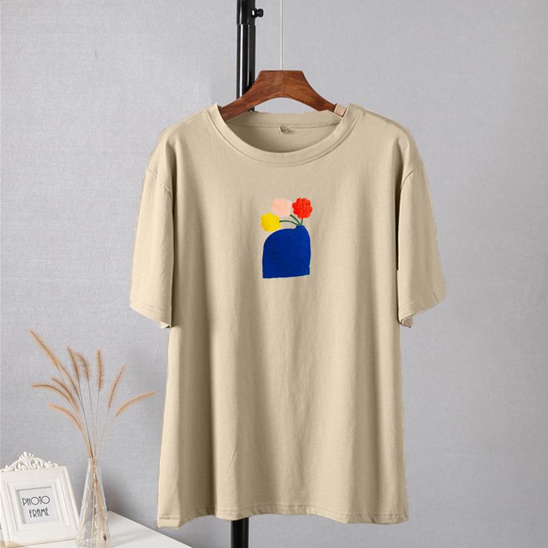 Shellsuning Ležérní Estetické umění Květinový vzor Trička s potiskem pro ženy Letní Oversized Vintage Trička s výstřihem do O Dámské Jednoduché Topy