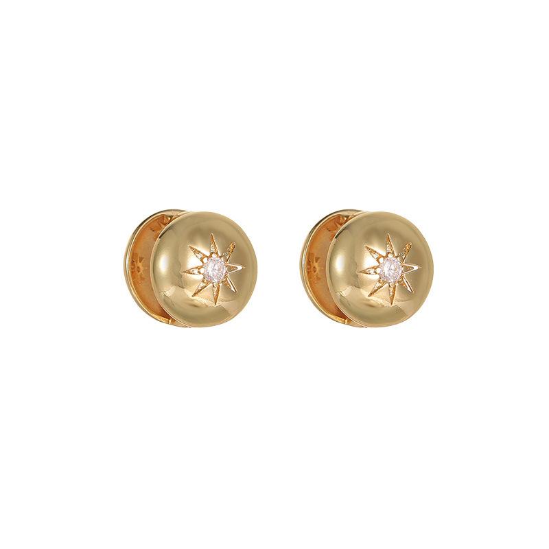 Metal Earrings, Round Ball Octagram Zircon Ear Buckles, Women's High-end Sense Light Luxury Niche Design Exaggerated Style Earrings