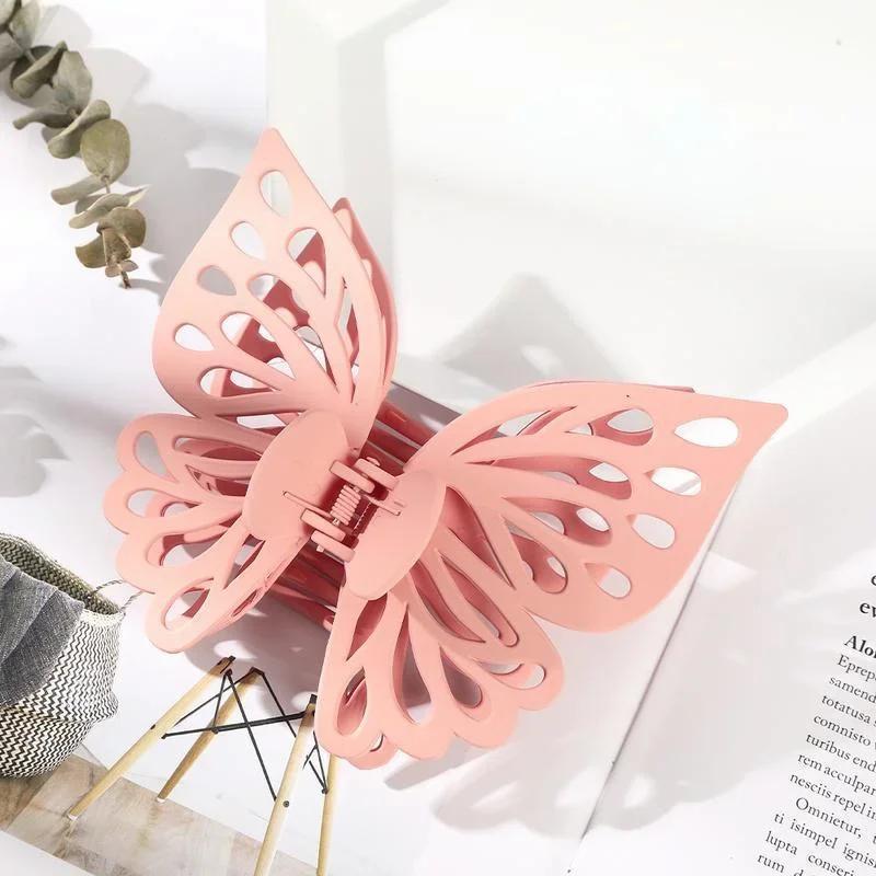 Double Layered Hollow Butterfly Hair Clip Large Solid Color Frosted Butterfly Clip Women's Fashion Hair Accessory Gift Hair Clip