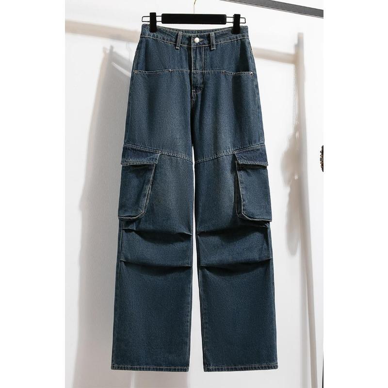 MODIQUE Women's Winter Large Size Knitted Pocket Jeans New Loose Classic Casual High Waist Black Street Style Trousers Basic Versatile Straight Jeans