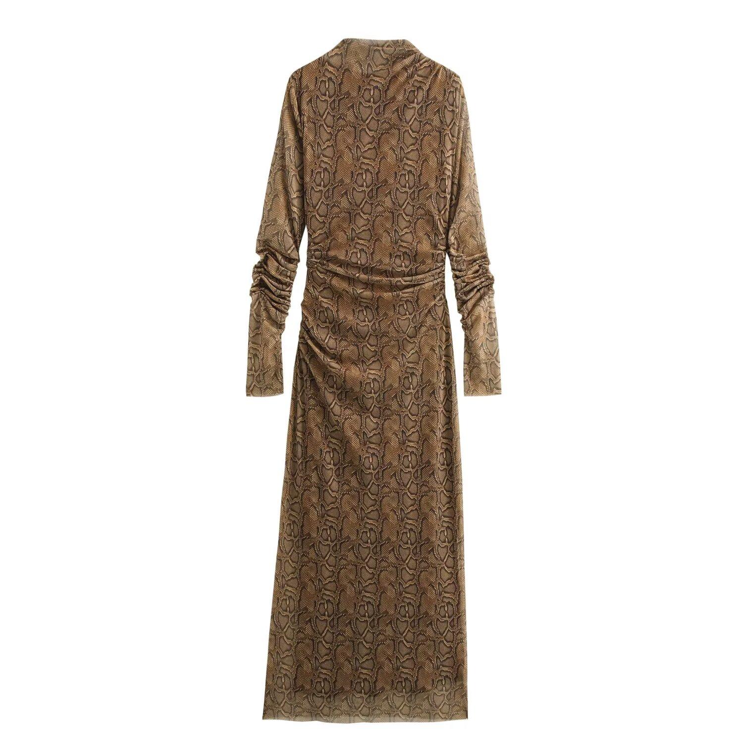 

Европейский и американский стиль, новый стиль, воротник-стойка, темперамент, универсальное плиссированное платье из тюля, женское модное облегающее длинное платье M