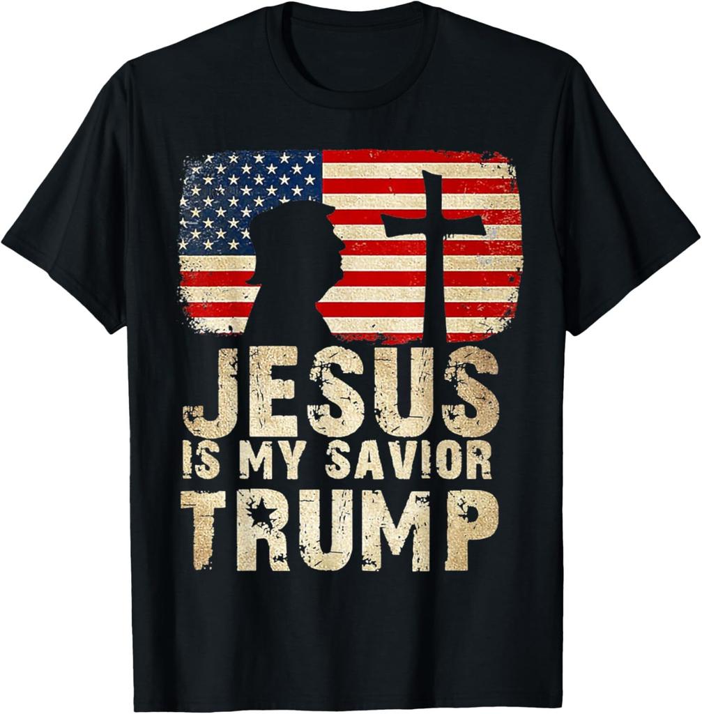 Jesus Is My Savior Trump Is My President American Flag Funny T-Shirt