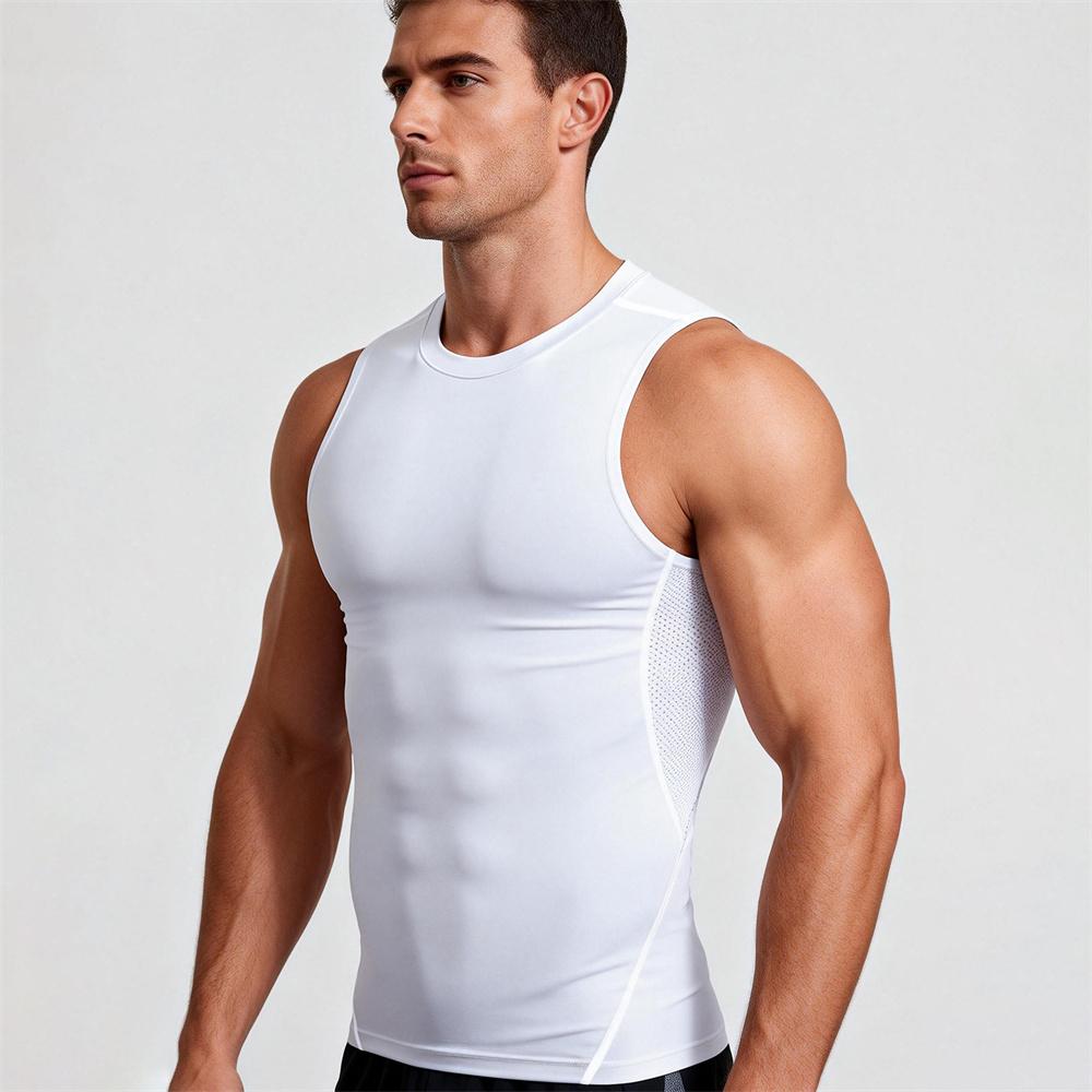 

Men s Running Vest Tank Gym Fitness Training Sports Skinny Base Layer Sleeveless T-Shirt Top Singlet Sportswear S белый