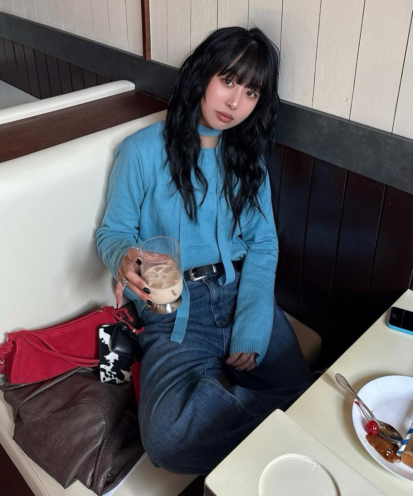 MA JOURNEE Tie Set U-Neck Cashmere Knit_Blue