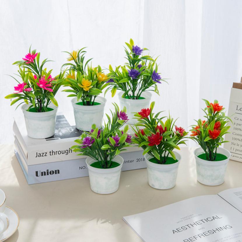 Artificial flowers Bonsai Vase for Home Decoration Mini Potted Festival Wedding Ornamental Flowerpots Bathroom Windowsill Plants