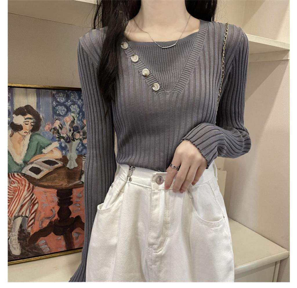 Fake two-piece knitted sweater women's autumn and winter 2025 new slim-fit versatile gentle wind square neck sweater