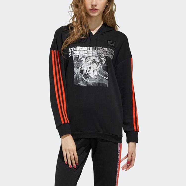 Adidas Neo Wzry Hdy Print Stripe Sport Pullover Hoodie Women Tops Black GD2187