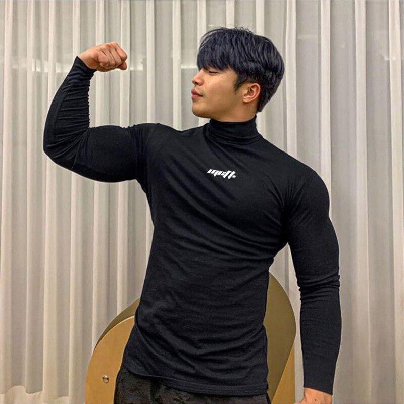 Muscleguys Men's Sports Tights Training Long Sleeves Breathable Quick-Dry High-neck Fitness T-shirt