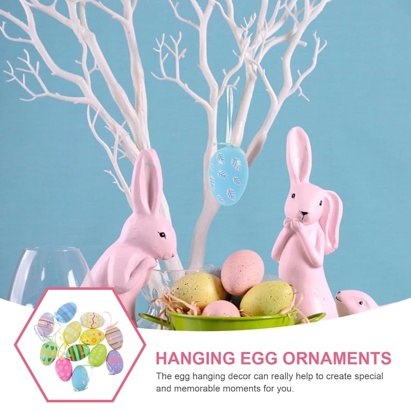 UKCOCO Easter Hanging Eggs, Set of 12, Colorful Egg Decorations, Ornaments for Easter Parties in Courtyards and Gardens