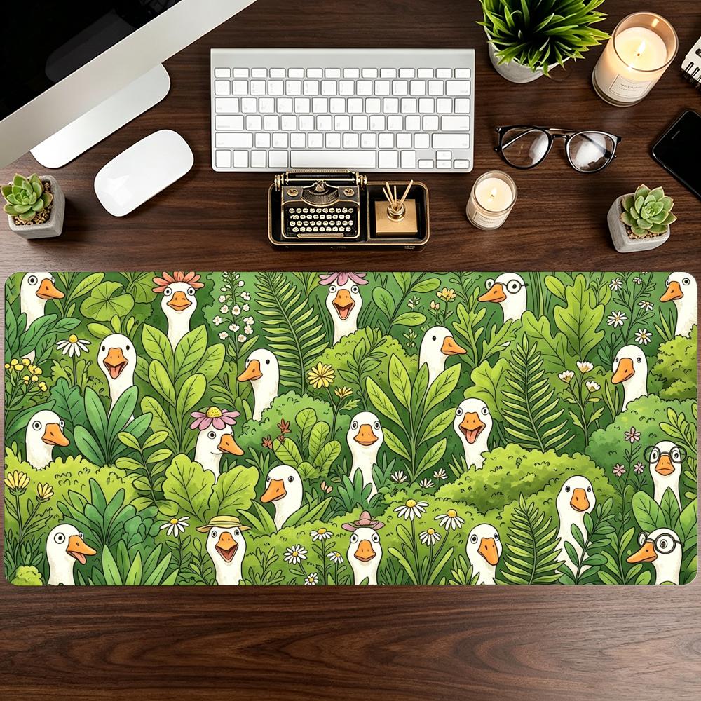 Cute Funny Goose Animal Large Mouse Pad Cartoon Garden Pattern Non‑Slip Rubber Desk Mat Gaming Office Table Pad for PC Laptop