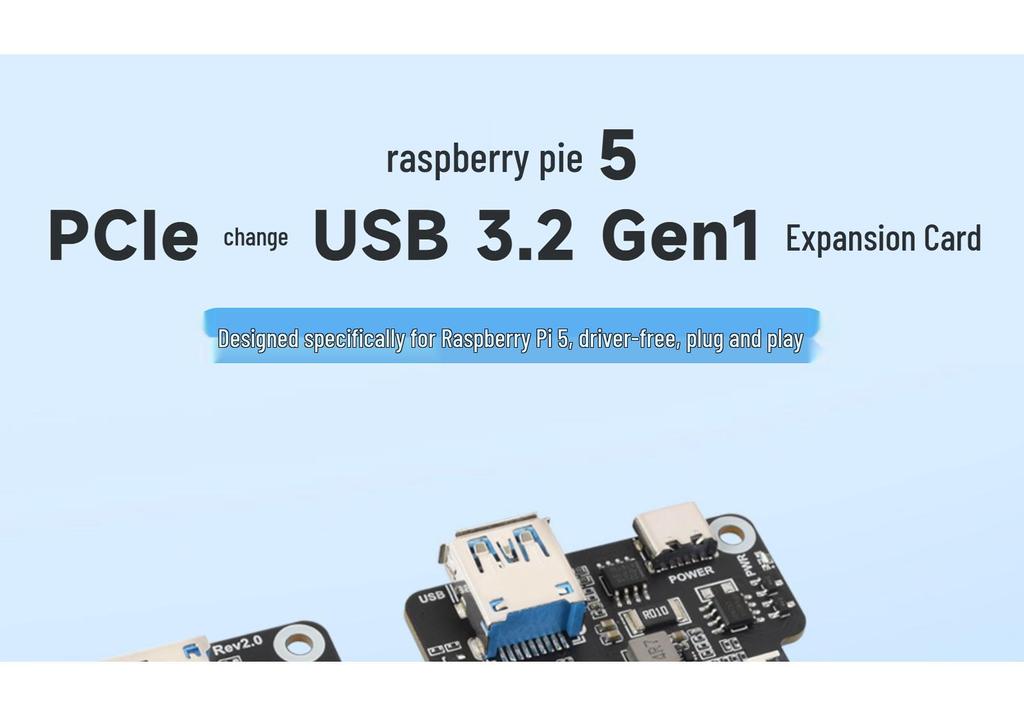Raspberry Pi 5 PCIe to USB 3.2 Gen1 Adapter: 1-to-4 High-Speed, Driver-Free Expansion Card