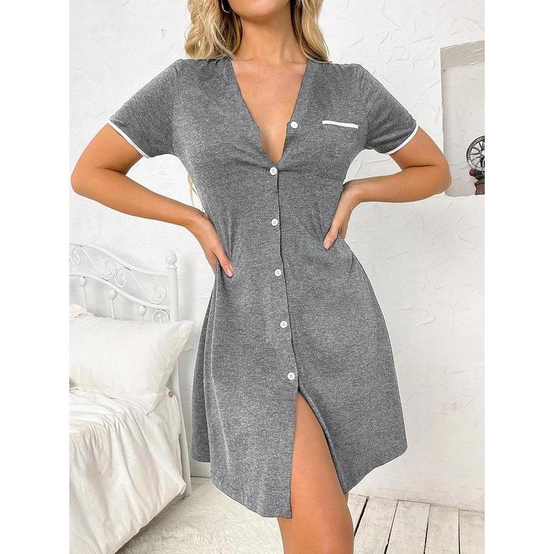 Women's Pure Color Short Sleeve Casual Nightgown