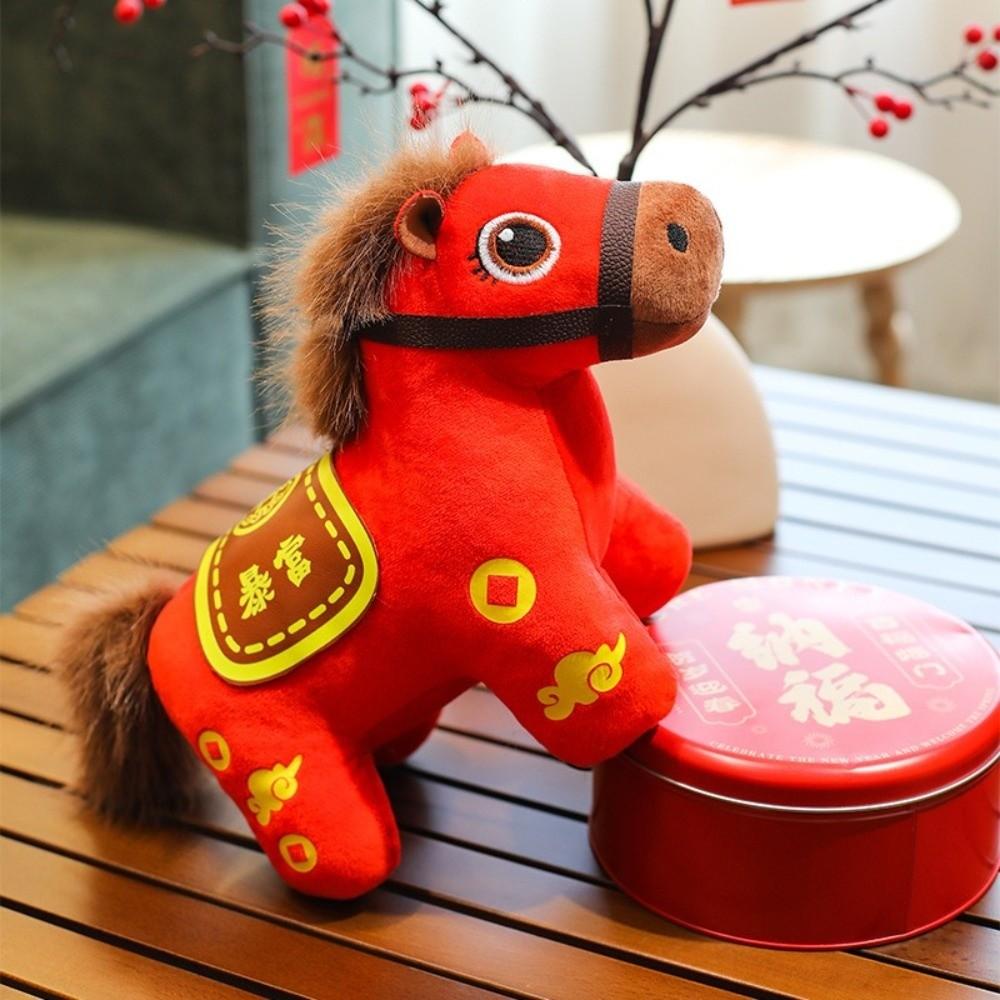 Red Horse Plush Toys Letter Print Zodiac Pony Figurine Good Luck New Year Mascot Chinese New Year