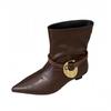 2025 autumn new retro low-heeled Maillard short boots pleated thin pointed pile boots women