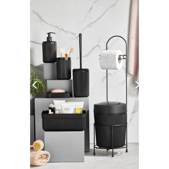 7 Piece Bathroom Set with Metal Stand, Bucket, Toilet Paper Holder, Cosmetic Box, Toothbrush Holder and Soap Dish