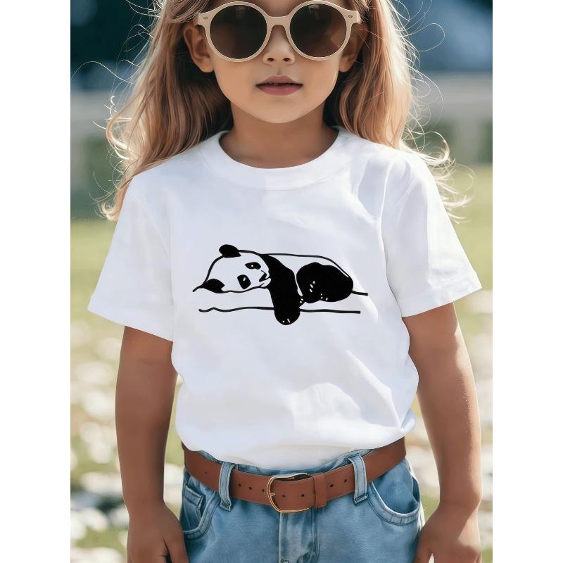 European sizes A Short-Sleeve T-Shirt Featuring a Minimalist Line Design of a Panda, Perfect for Casual Summer Wear
