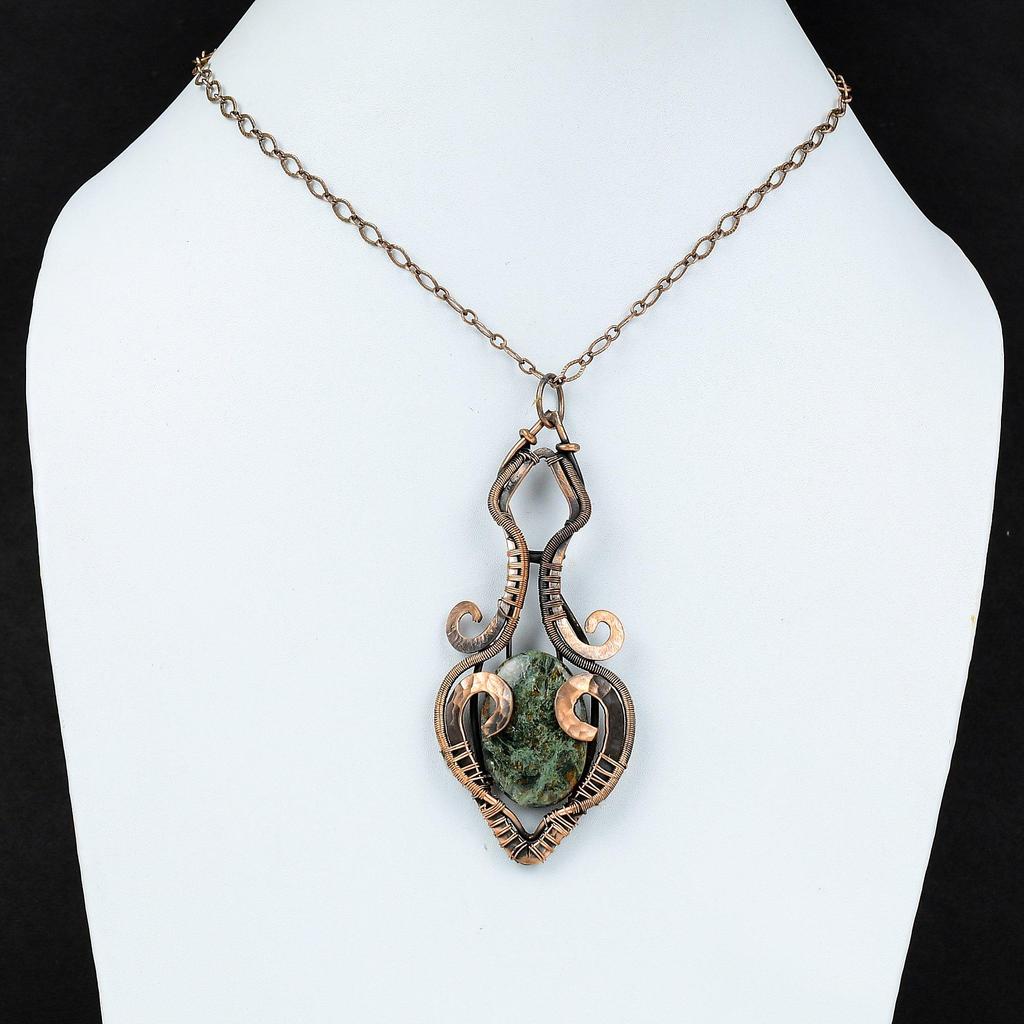 Spessartine Garnet In Limestone Pendant Copper Wire Wrapped Gemstone Jewelry Handmade Pendant Copper Pendant Gift For Him Wire Wrap Pendant