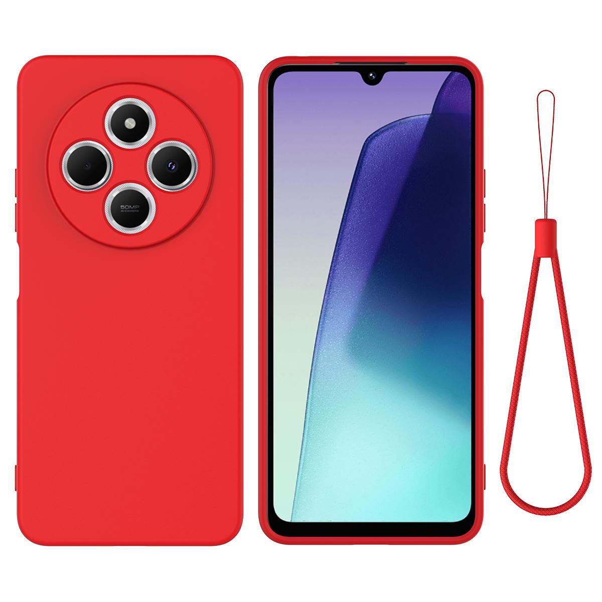 

For Xiaomi Redmi A3 Pro 4G Case Liquid Silicone Phone Back Cover with Hand Strap Red