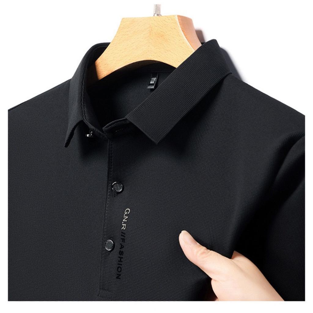 TrendHub Men's Long Sleeved POLO Shirt with Letter Printed Lapel Casual Top