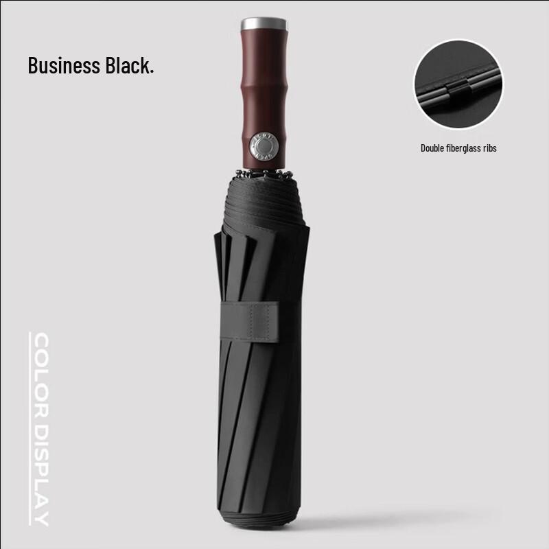 Tian Ai Men s Automatic 20-Rib Folding Umbrella with Bamboo Handle