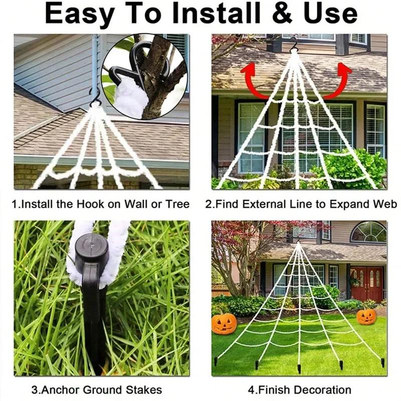 5m Halloween Spinne Dreiecksnetz Simulation Extra Groß Plüsch Spinnennetz Geisterfest Innen- und Außendekoration Requisiten