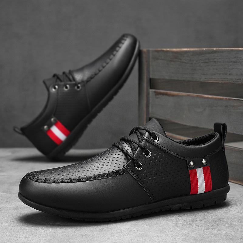 Men's Casual Leather Shoes Trend British Youth Comfortable Casual Loafers Outdoor Men's Plus Size White Flat Shoes