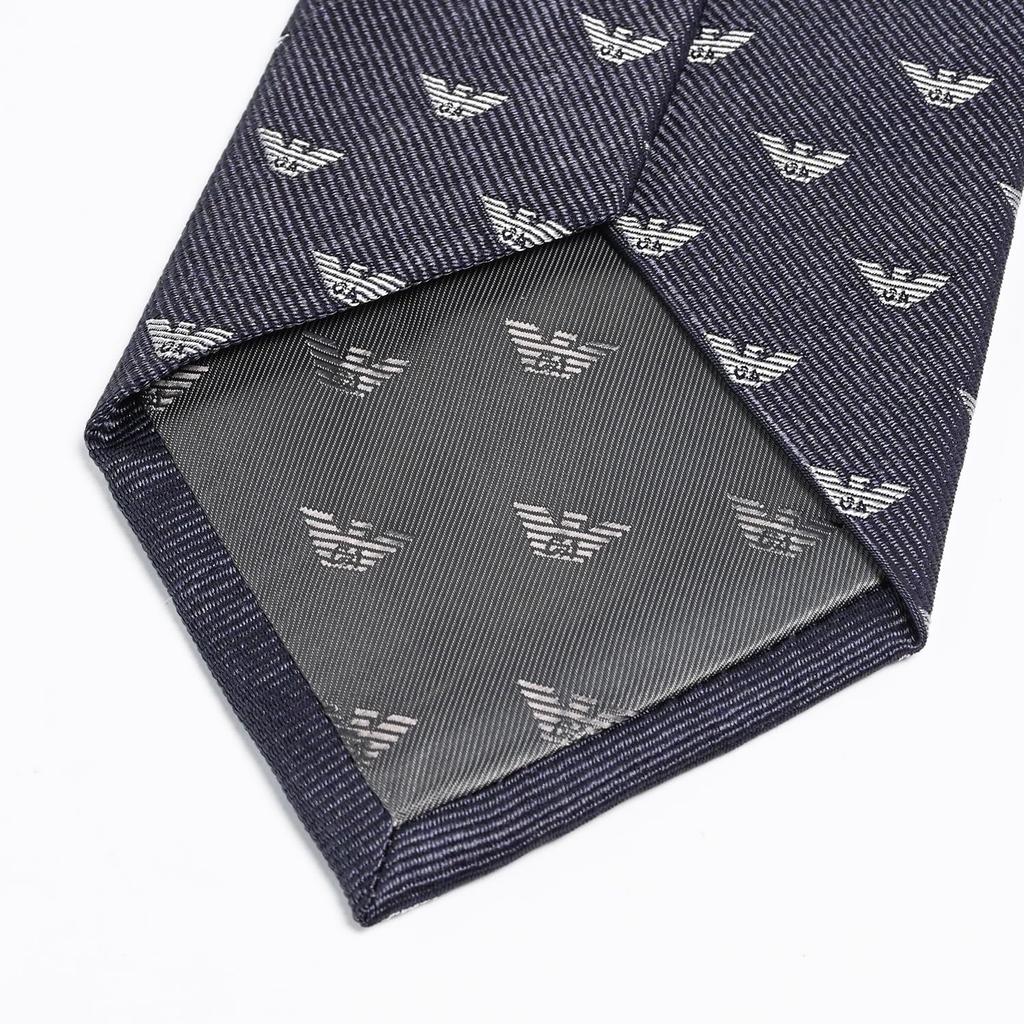 Emporio Armani Eagle Medium Made In 340075 3R616 00345 Men's Tie, 7.5cm Wide, 100% Silk, Logo, Gray, Italy, [Used]