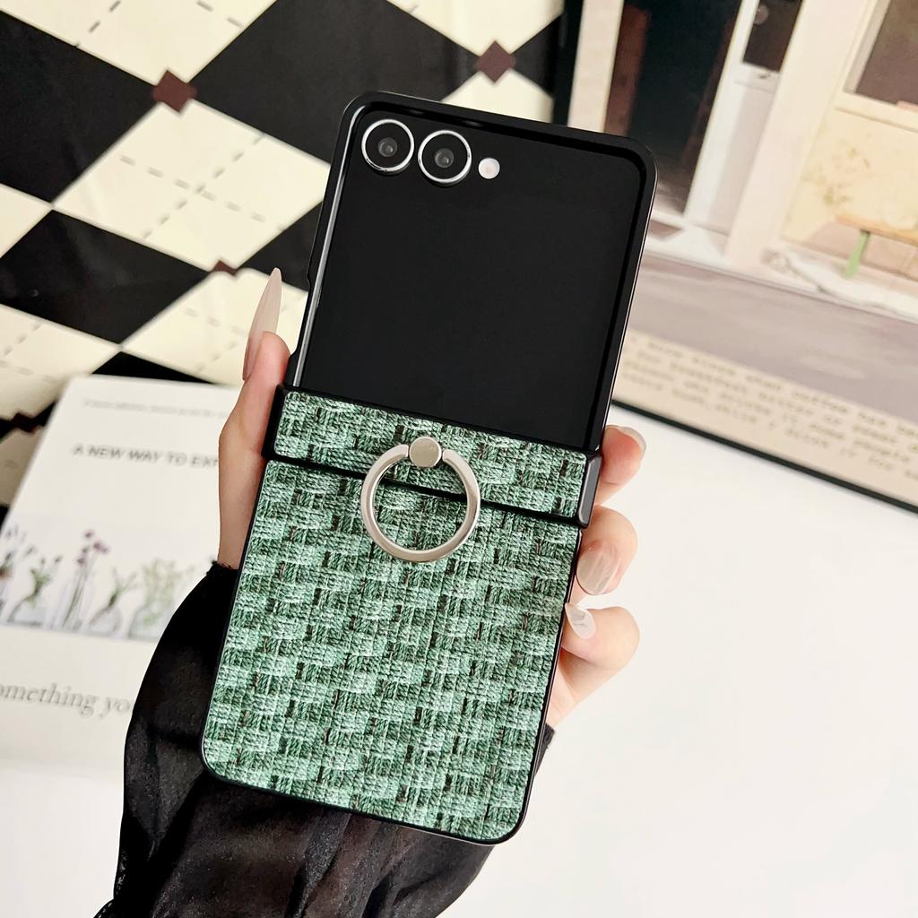 For Samsung Galaxy Z Flip7 5G Case Vintage Woven Pattern PU + TPU Phone Cover with Ring Holder