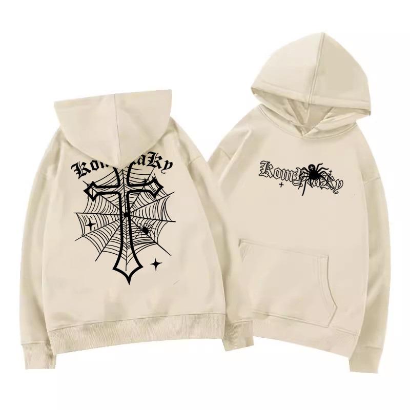 European American High Street Spider Cross Autumn Winter Fleece Warm Hooded Sweatshirt Casual Adult Men Versatile Soft Daily Use