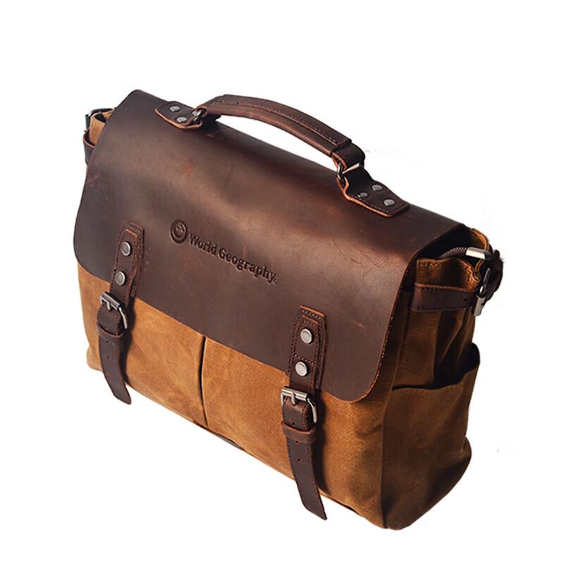 World Geography Vintage Genuine Leather Laptop Briefcase