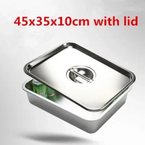 304 Stainless Steel Flat Bottom Rectangle Square Basin with Covered Dish Buffet Plate Food Basin Grilled Plate Bbq Storage Tray