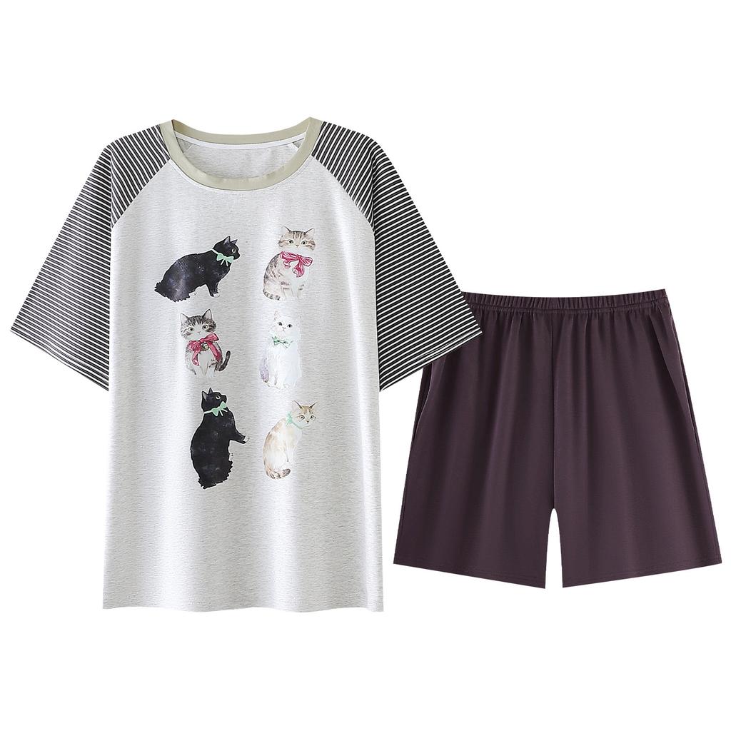 Pure cotton pajamas women's summer thin short-sleeved shorts casual Korean version cartoon cotton half-sleeved loungewear