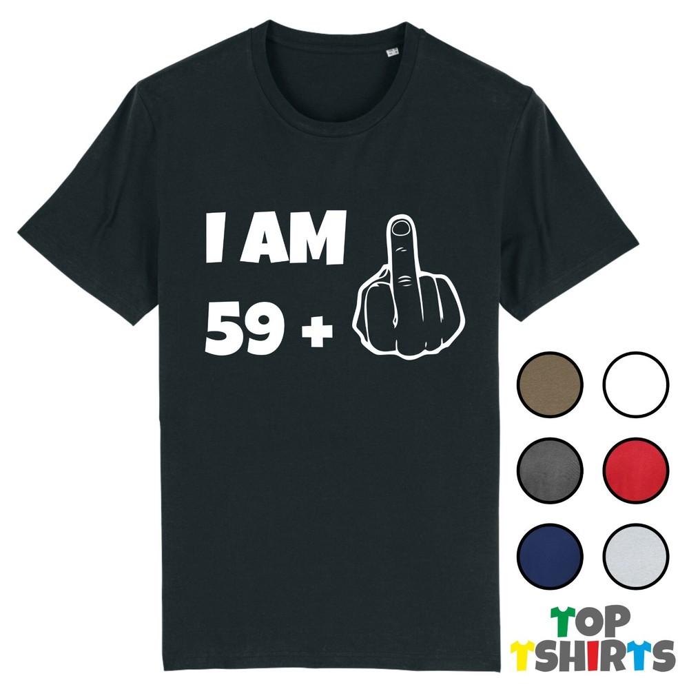 

60th Birthday FUNNY T-Shirt I AM 59 + 1 Middle Finger Swearing Joke Gift S