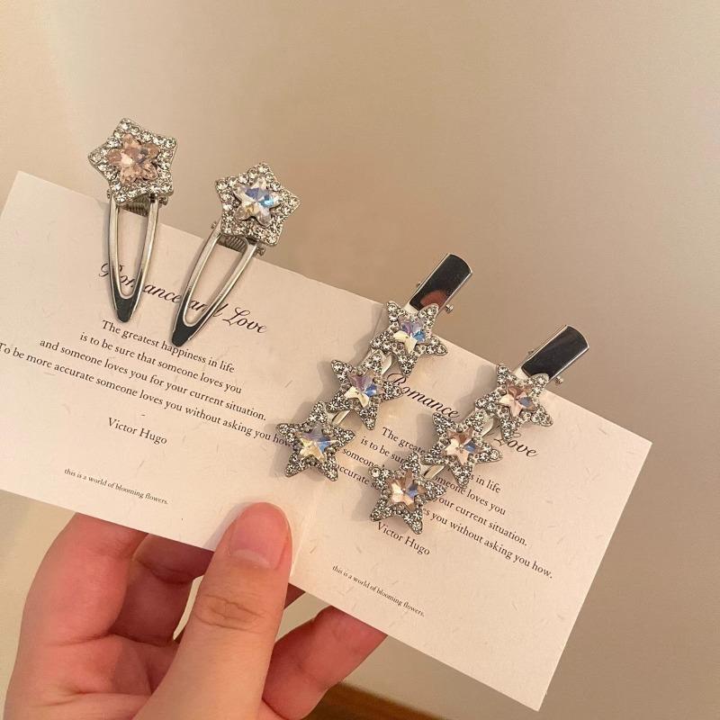 2pcs/bag Super Sparkling Rhinestone Star Hair Clips Diamond Bangs Side Clips Duckbill Clips Broken Hairpins Forehead Edge Clip