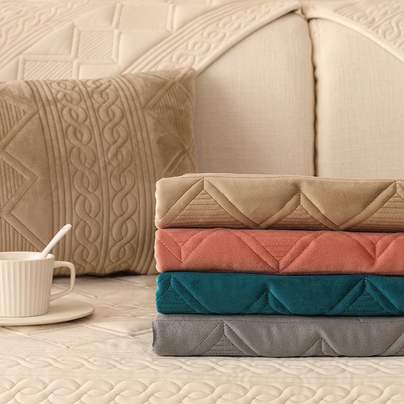 New Winter Solid Color Embroidered Plush Couch Cushion Dutch Velvet Sofa Mat Simplicity Anti Slip Thickening Sofa Cushion Towel