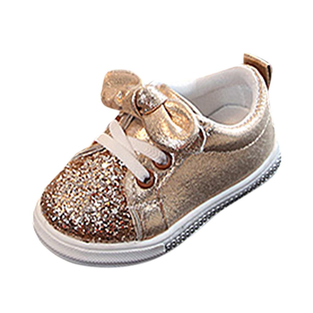 Children Baby Girls Boys Bling Sequins Bowknot Crystal Run Sport  Shoes