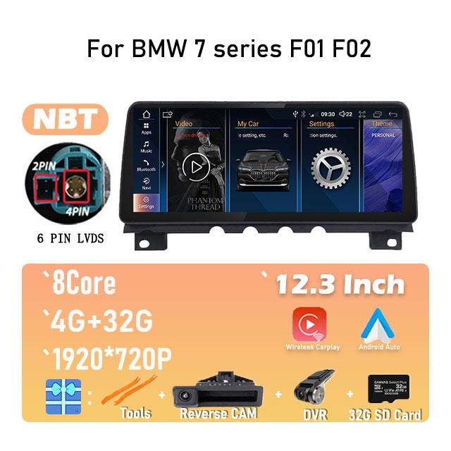 1920*720P Android 14 For BMW 7 Series F01 F02 CIC NBT System Wireless Carplay ID8 12.3 Inch Car Player Multimedia Navigation GPS