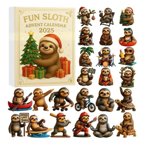 Sloth Advent Calendar Fun Christmas Decoration 24 Acrylic Sloth Collectibles 24-Day Countdown Calendar Holiday Gift for Sloth Lovers