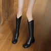 Krazing Pot PU Autumn Winter Shoes Riding Boots Square Toe Keep Warm Zipper Size 43 Handsome Knee Boots