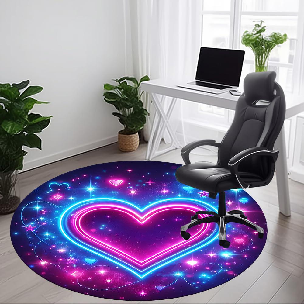 1pc Neon Heart Office Round Rug, Carpet for Office, Gaming, Lightweight Round Floor Mat yy260208004