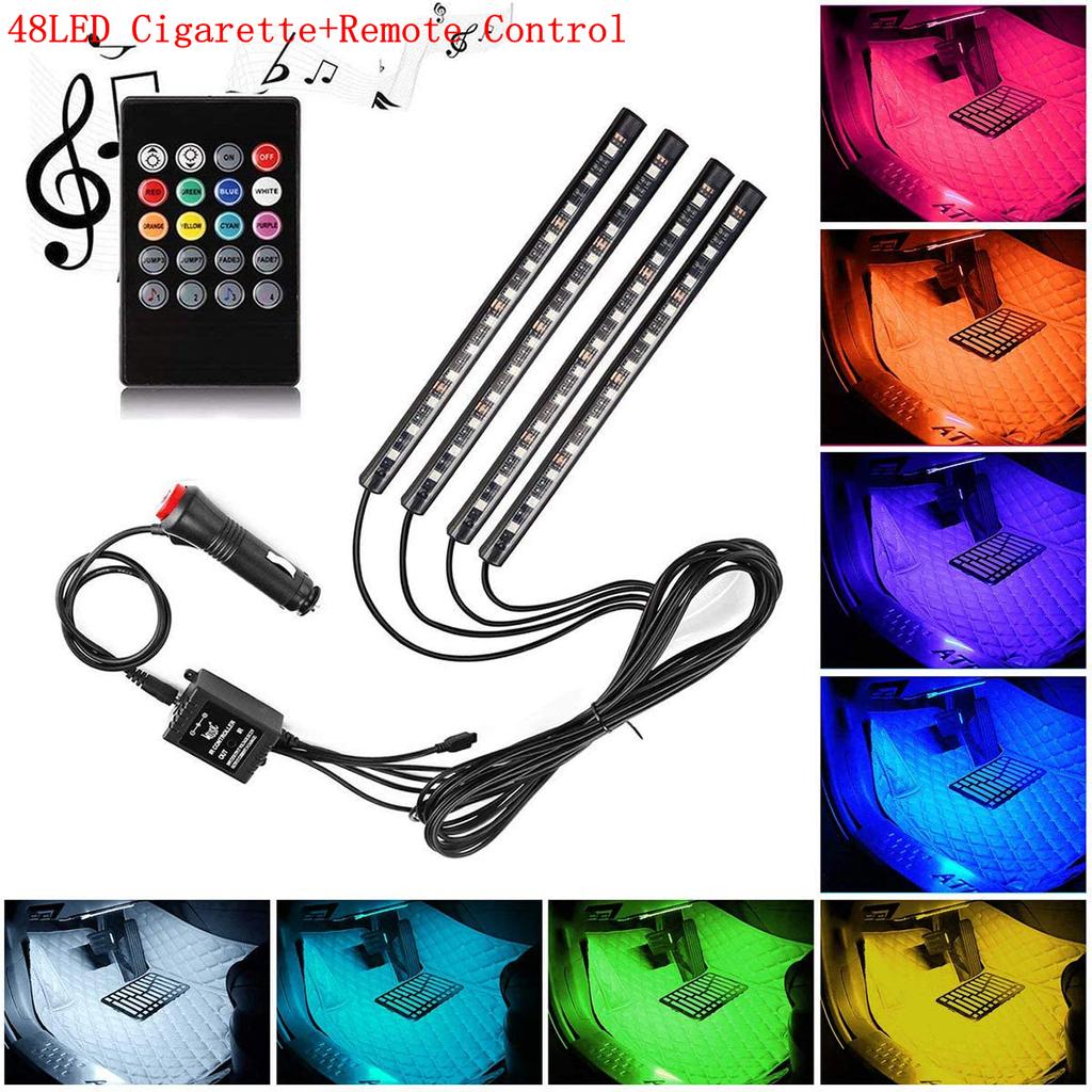 LED interiér auta pruh ambientního nožního světla Sada neonové osvětlení Sada podsvícení s aplikací USB Remote App Ovládání hudby Automatické RGB dekorativní lampy