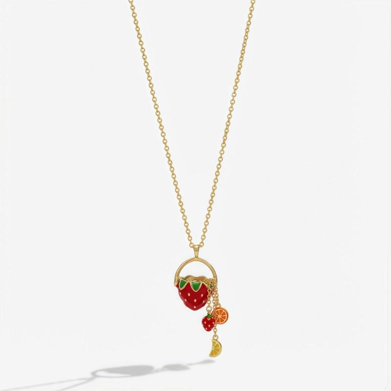 Elegant Collarbone Length Fruit Inspired Tassels Necklace Minimalist Style Personalized Gift for Her Special Occasion Copper Material