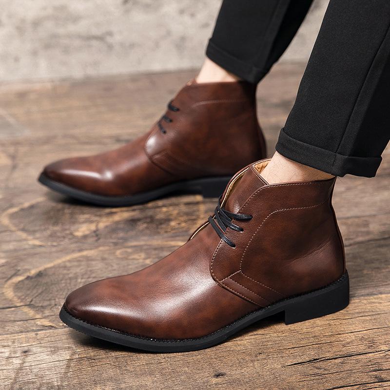 Herren Übergröße Kurzstiefel - Herbst/Winter Britischer Retro Martin Stil, High-Top Business Casual Lederstiefel.