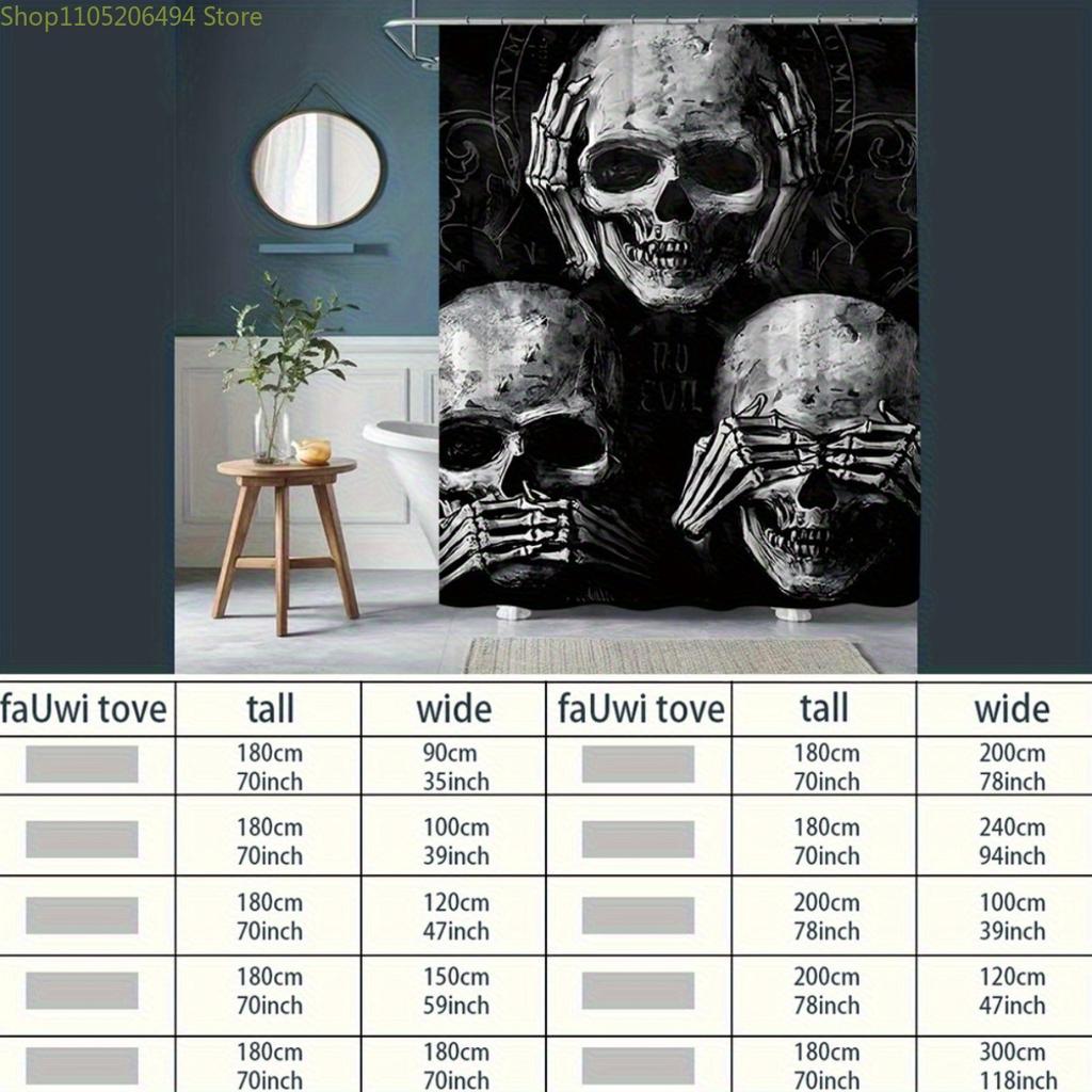 1pc Gothic Skull & Hand Design Shower Curtain - Extra Wide Polyester Bathroom Decor with Digital Print, Machine Washable, Blac